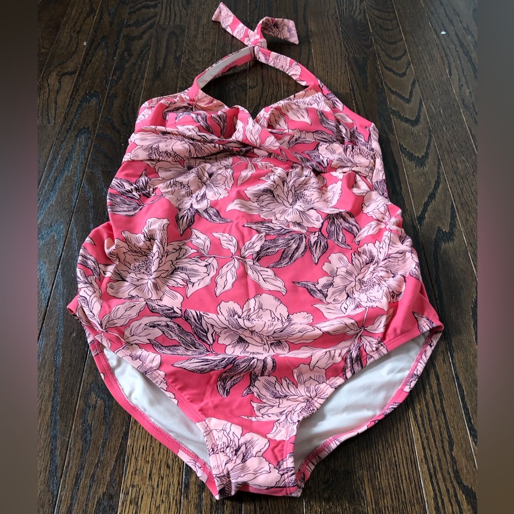Isabel Maternity Women’s L Pink Floral Halter One-Piece Swim Bathing Suit - EUC! - Picture 3 of 12